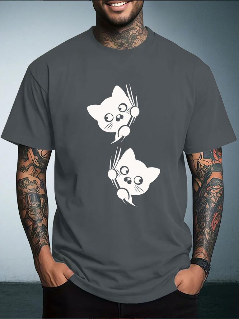 Unisex Summer Crew Neck T Shirt Double Cute Black Cat Scratch Silhouette Graphic Loose Short Sleeve Casual Streetwear Daily Tops