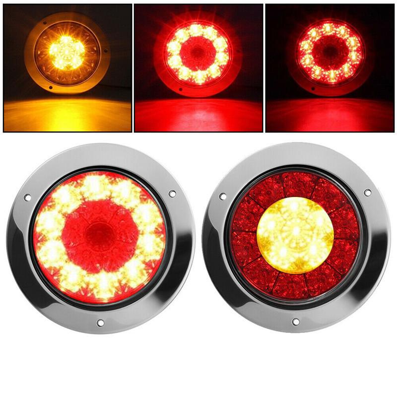 16 Led Car Round Amber Red Taillights Rear Stop Brake Running Reverse Lamp