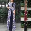 Women Dubai Arabian Floral Print Long Dress Muslim Dress Islamic Long Dress