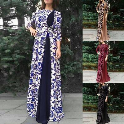 Frauen Dubai Arabisches Blumendruck Langes Kleid Muslimisches Kleid Islamisches Langes Kleid