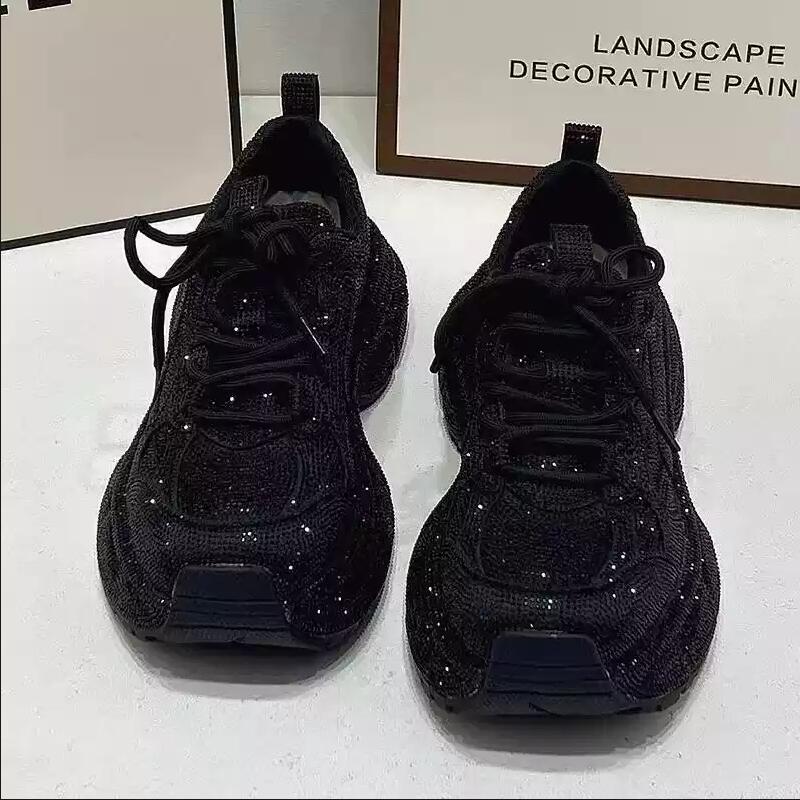 

Fashion New thick-soled height-increasing casual shoes from Parisian fashion genuine leather rhinonette breathable dad shoes 35 чёрный