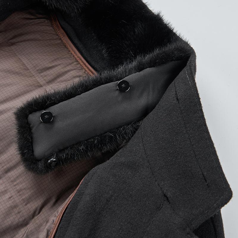 Winter Thickened Removable Down Lining Mid-length Double-sided Wool Men's Middle-aged Stand-up Collar Fur Collar Coat Woolen Coat