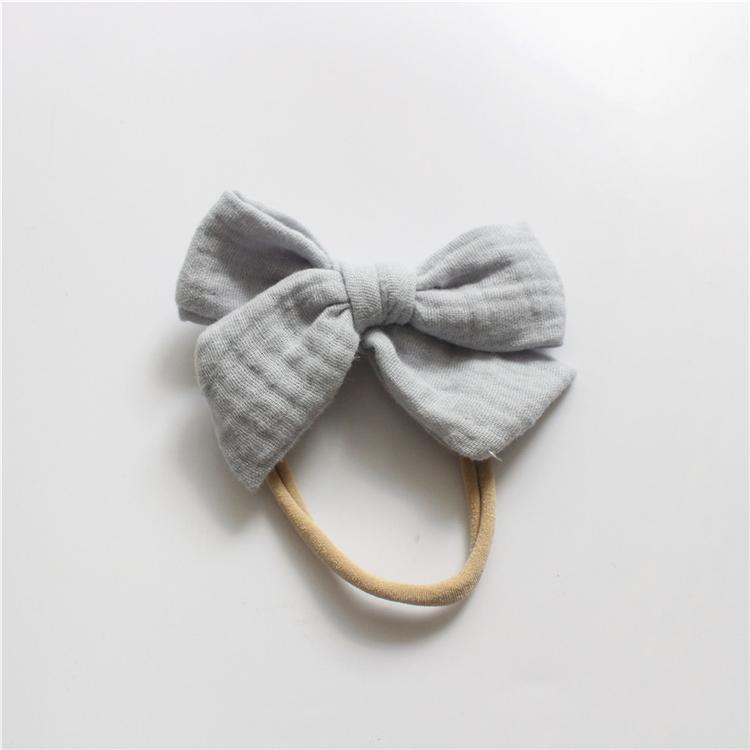 Gauze Bamboo Knotted Bowknot Baby Headbands Plain Color Cotton Muslin Newborn Hair Bows