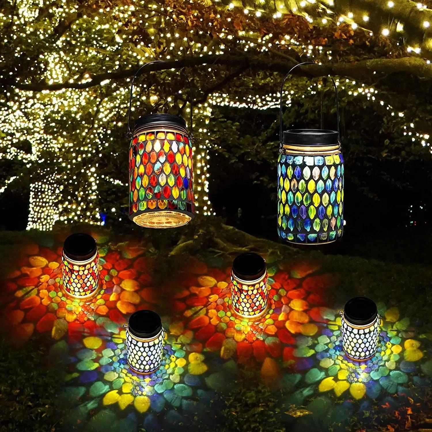 

Solar Mosaic Lights Outdoor Hanging Lanterns Waterproof Night Lamps Decorations Red