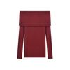 Weinrotes Retro Ein-Schulter Strickpullover Bluse für Damen