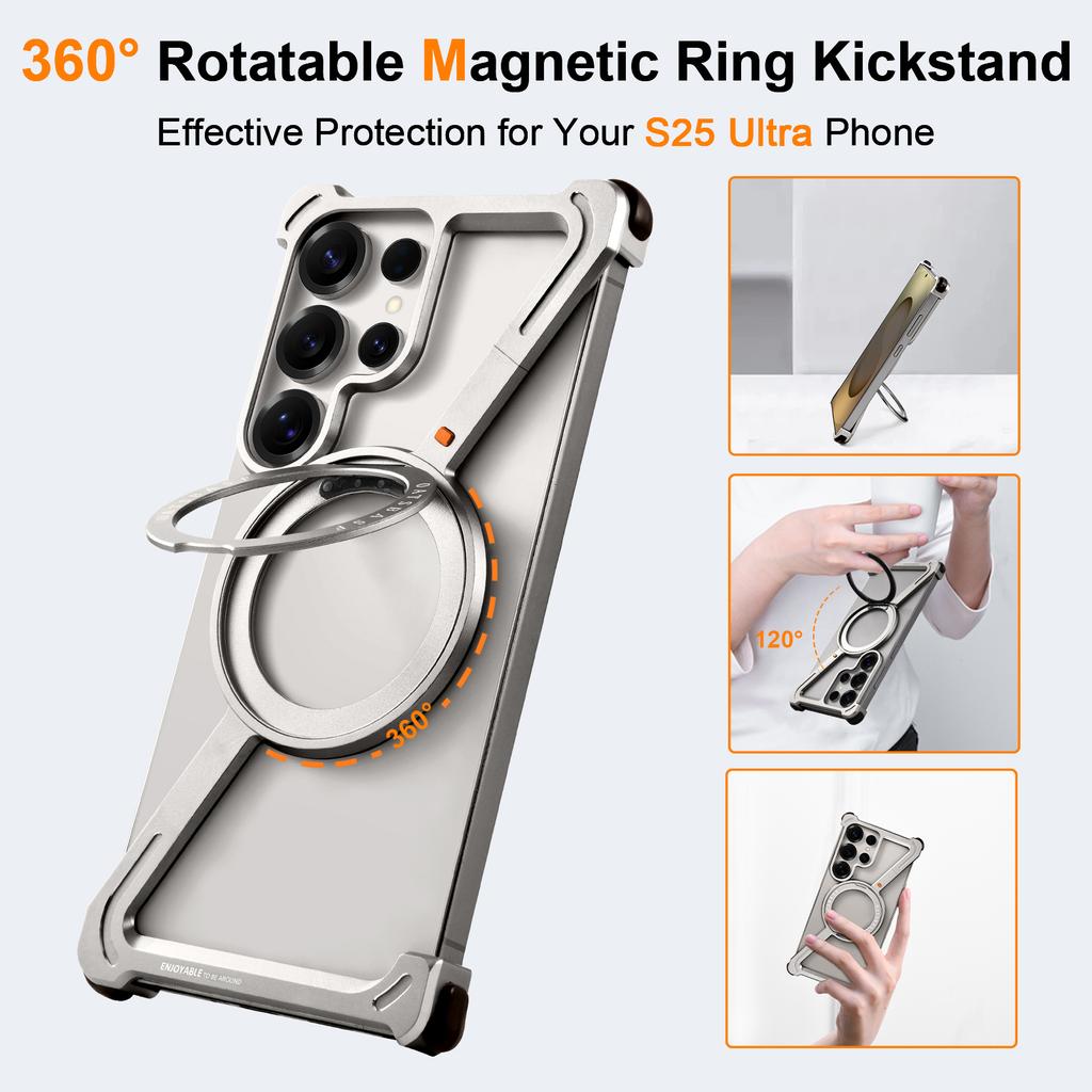 Custodia Eary per Samsung Galaxy S25 S24 Ultra con Anello Magnetico Magsafe Stand Rotante a 360° Copertura Metallica Senza Bordi Antiurto