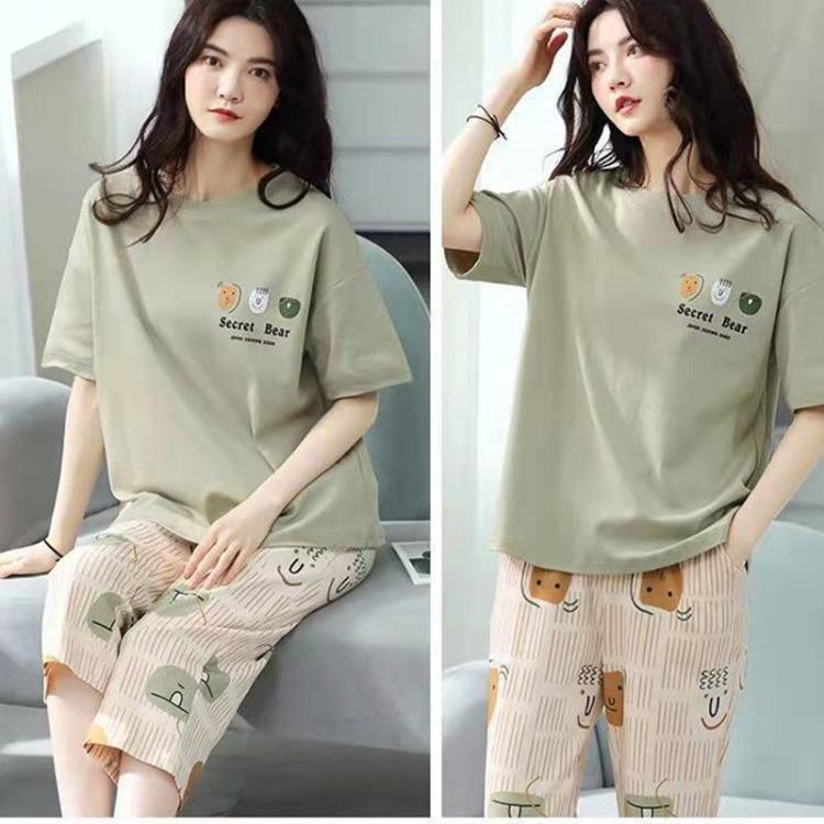 Women's Cute Cartoon Print Pajamas Set 2PCS Plus Size Sleepwear Short Sleeve Shorts Fashion Casual Home Comfort Femme