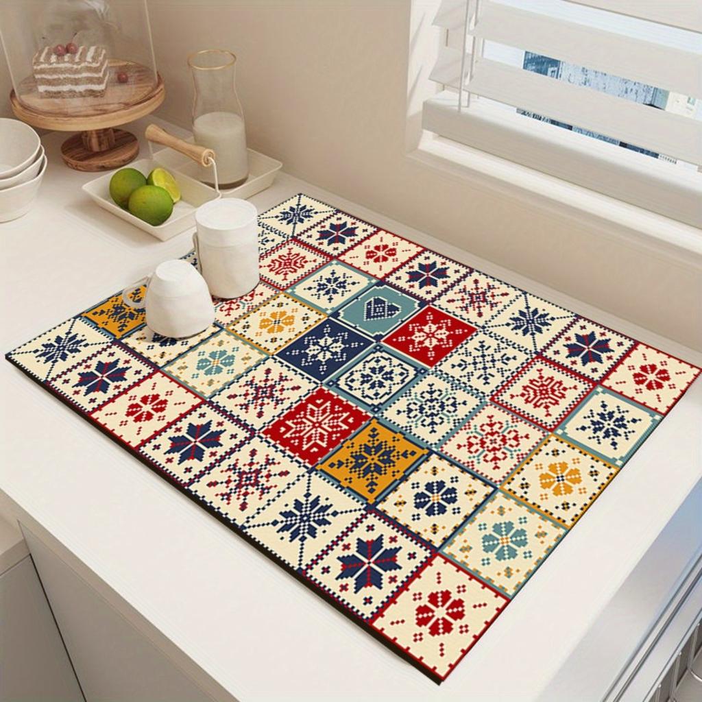 A Bohemian-style Drying Mat Super Absorbent, Non-slip, Heat-resistant Diatomaceous Earth Countertop Mat, Suitable for Dining Tables, Coffee Machines