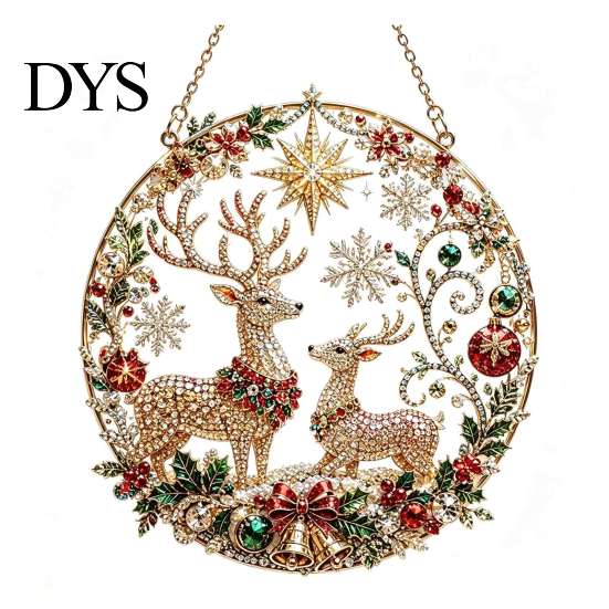 Christmas Themed Hanging Ornaments Diamond Art Ornament, 2D Acrylic Pearl Painting Window Decorations Pattern Suncatcher, Holiday Pendant for