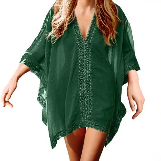 Beach Cover Up V-Neck Half Sleeve Splicing Design Bikini Swimsuit Cover Up Solid Color Beachwear Summer Accessories