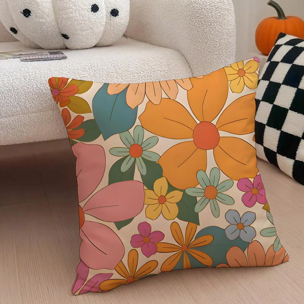 Vintage Floral Pillow Pastoral Style Cushion Cover Throw Pillow Cover Hidden Button Durable Polyester Chair Cushion