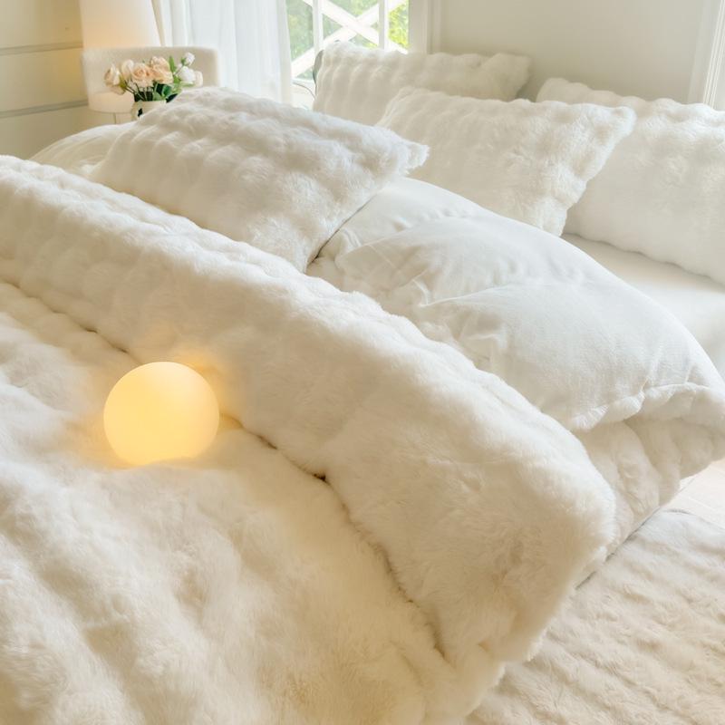 

Зимний набор из 4 предметов из искусственного кроличьего меха: Плотное плюшевое флисовое постельное белье и пододеяльник Single Duvet Cover 150x200cm