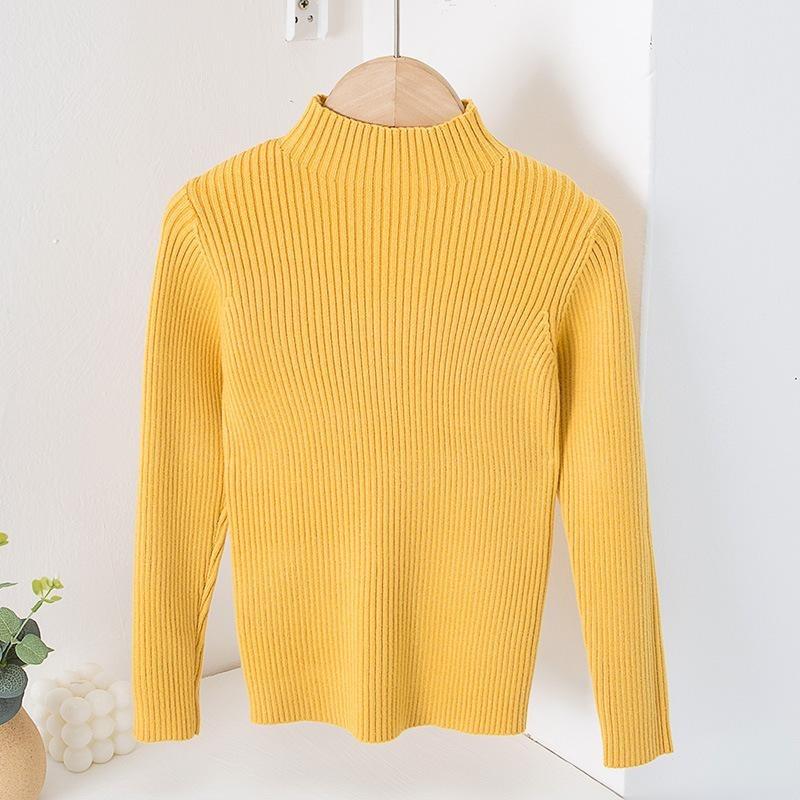 Girls' Base Sweater Winter Half High Neck Thin Knit Sweater for Children