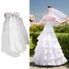 Ribbon Bowknot Long Tulle Marriage Bridal Veil with Fix Hair Clip for Marriage Wedding Celebration Party Accessories