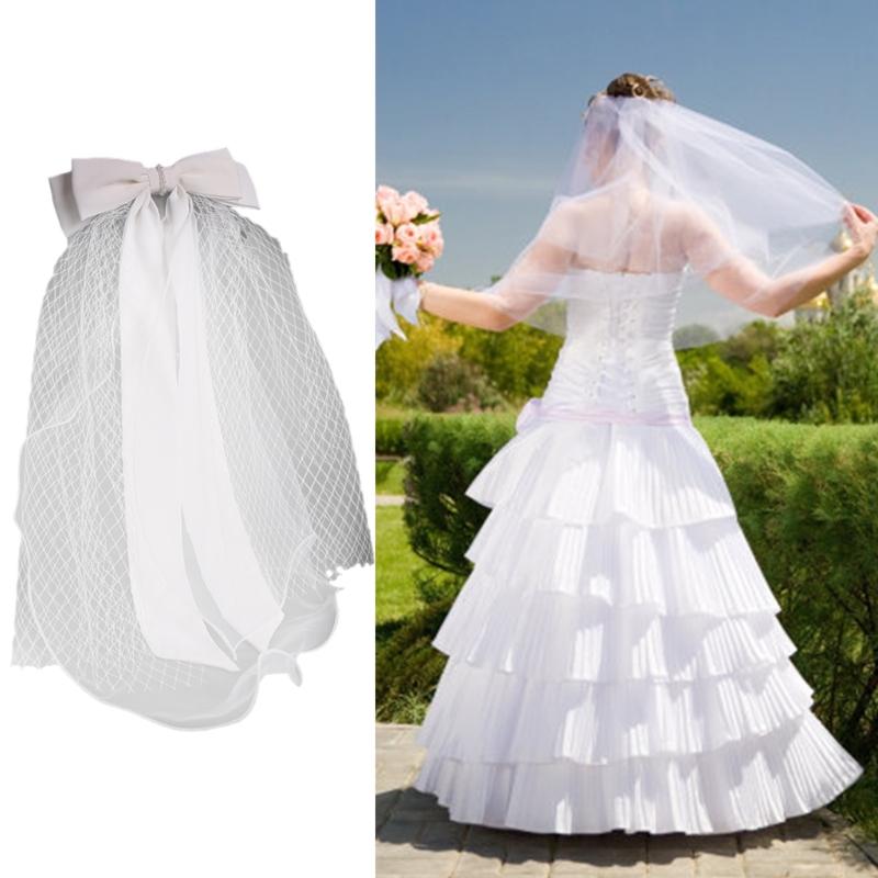 Ribbon Bowknot Long Tulle Marriage Bridal Veil with Fix Hair Clip for Marriage Wedding Celebration Party Accessories