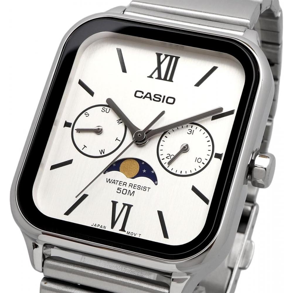 CaSio Standard Moon PhaSe Analog Men S Watch Metal Band Silver Mtp M305d 7a2v
