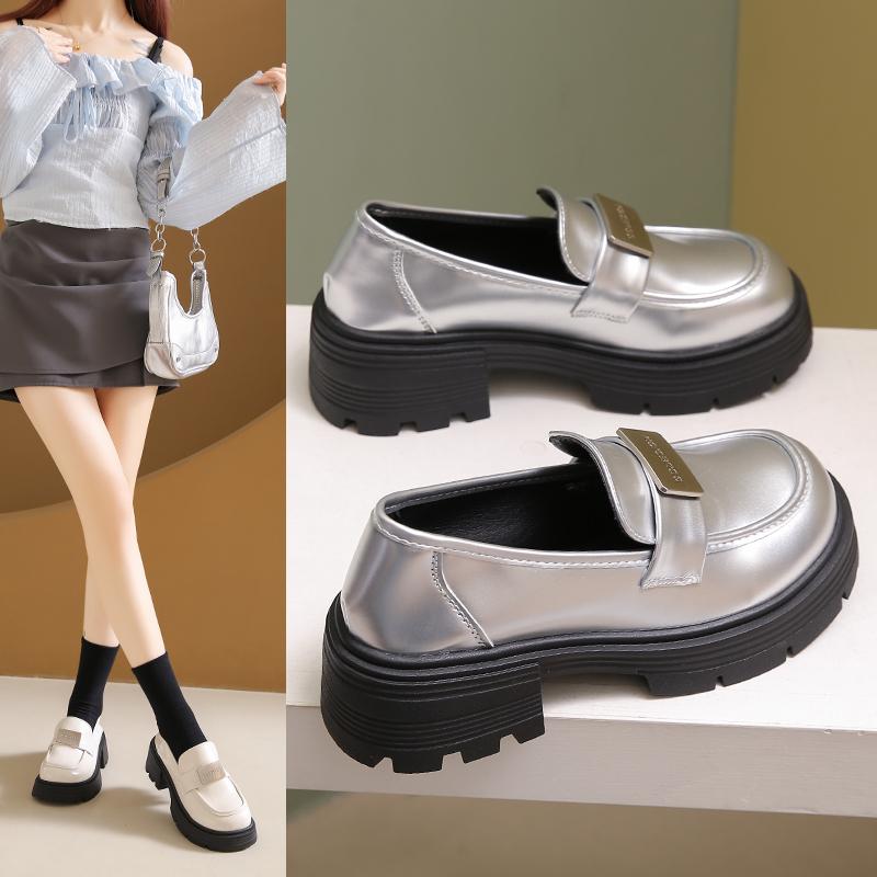 Fashion Winter Shoes Women All-Match Autumn Black Flats Loafers With Fur Clogs Platform Oxfords British Style Fall Slip-on Creepers Leat