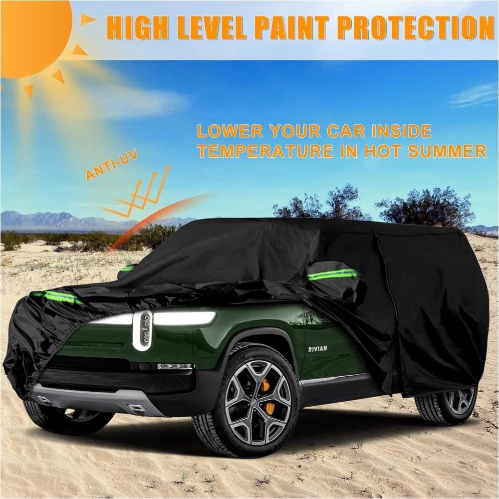 210T Waterproof Car Covers Custom Fit For Rivian R1S 2022-2025 All Weather With Zipper Door Snow Rain Dust Hail Protection