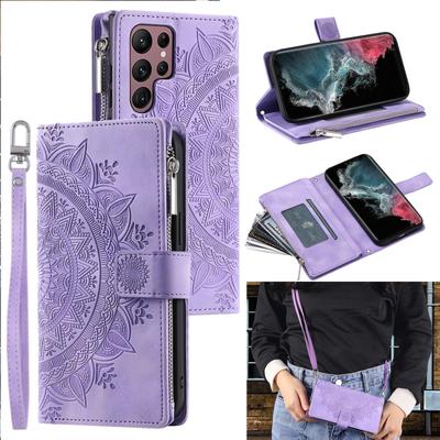 Lanyard Crossbody Zipper Wallet Cards Holder Leather Case For Samsung S23 Ultra S22 Plus S21 A14 A24 A54 A34 A53 A33 A23 Cover
