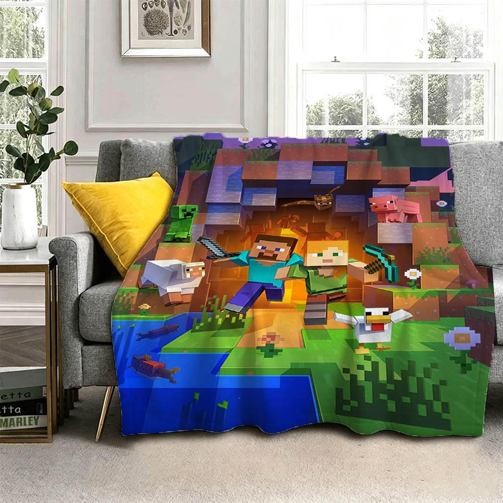 Movie M-Minecrafts Cartoon Game 2026 Retro Flannel Blanket Soft Throw Blanket Art For Home Decor Bedroom Bed Sofa Picnic Gifts