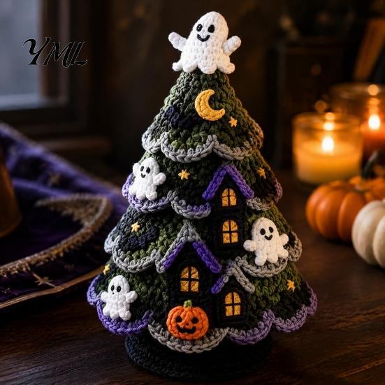 DIY Yarn Craft for Halloween Fun Tree Crochet Pack, Kit with Hooks And Step Project by Guide, Creative Handmade Knitting Supplies Festive Home Desktop