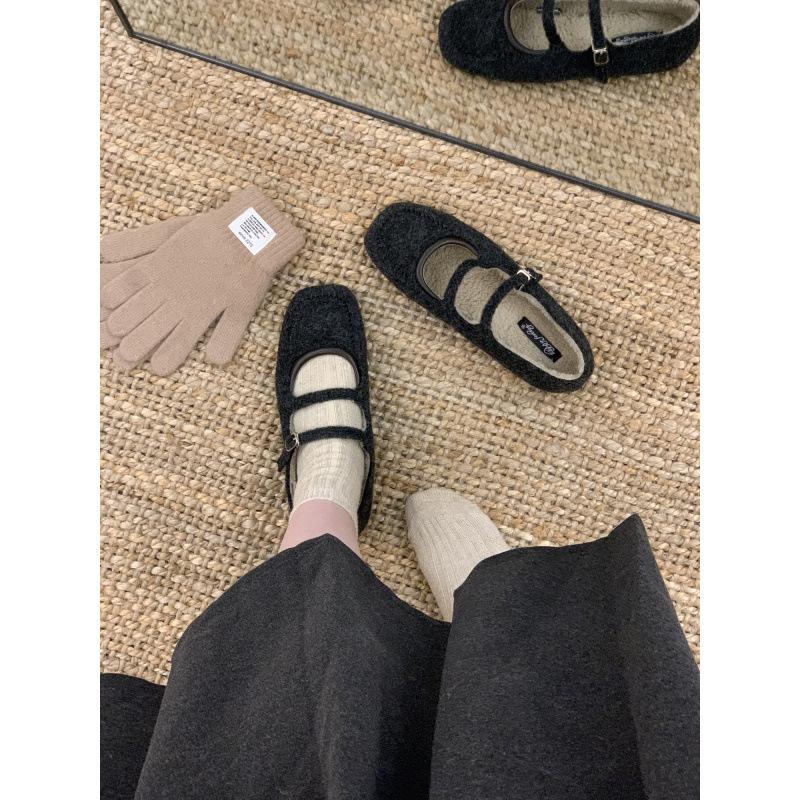 

Французские бархатные туфли Мэри Джейн на плоской подошве, пушистые туфли, женская обувь, носить осенью и зимой 2025 года, ретро-серые вечерние туфли 40