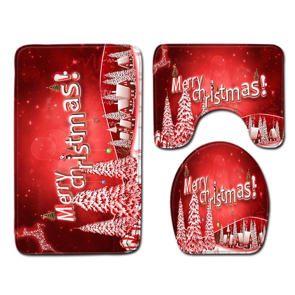 Christmas Bathroom Floor Mat Toilet Three-Piece Set