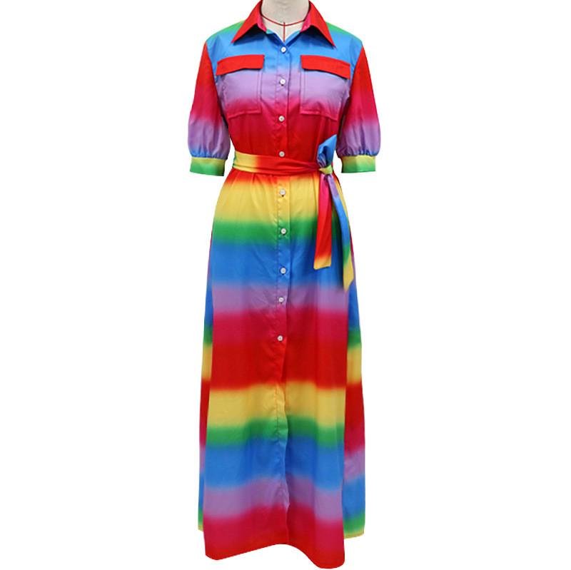 Summer Fashion damska tęczowa sukienka ze średnim rękawem kup