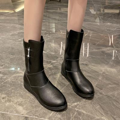 Damenhohe Stiefel Schwarz PU Damenschuhe Mid-Stiefel Rutschfest Herbst Winterschuhe Bequem Übergröße 42 Zapatos Mujer