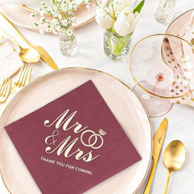 100pcs Bronzing Printed Cocktail Napkins 3-Ply Disposable Napkins  for Wedding Anniversary