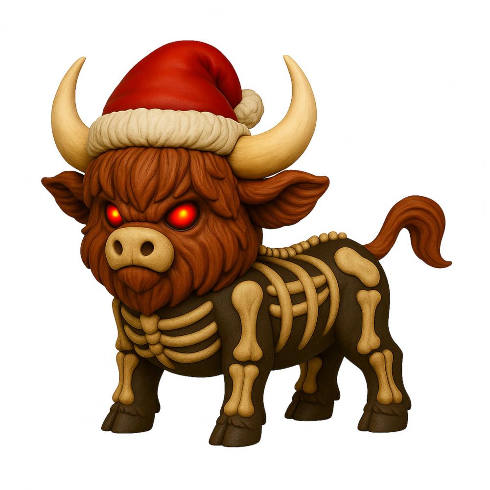 

Halloween Skeleton Highland Cow Statue Spooky Red Eyes Highland Cattle Figurine Sculpture Home Office Desktop Decoration