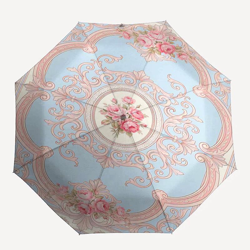

1PC Floral Ornamentation Umbrella-8-Rib Reinforced, Automatic Open, Lightweight & Durable, Fashion Accessory for Outdoor, Beach L0336