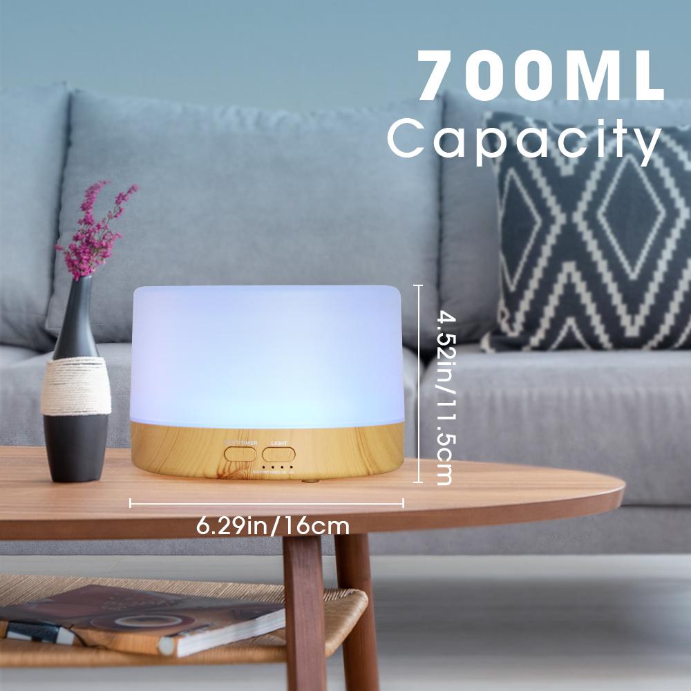 Wood Grain Essential Oil Diffuser Remote Control Ultrasonic Air Humidifier Scent Diffuser, with Timer, Auto-Off, 7 Color Lights
