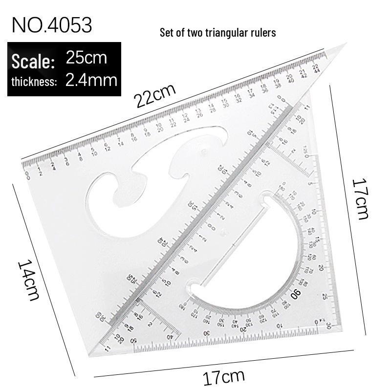 Multi-Functional Ruler & Set Square Pack: 20/30/40cm Transparent Straight Rulers & 30cm Set Square for Students & Drafting