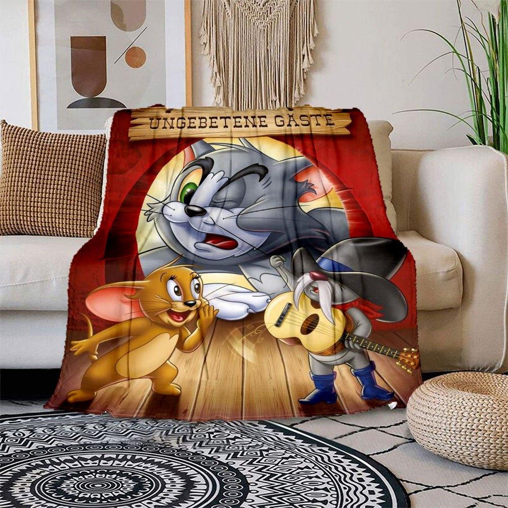 Tom & Jerry Uninvited Guests Poster PrintBlanket Flannel Throw Blanket for Sofa, Bed, Travel, Camping, Office 100x150cm