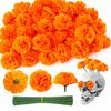 80 Pcs Artificial Marigold Flowers: Realistic Silk Cempasuchil for Day of the Dead Altar Ofrenda Halloween Party Decoration DIY Wreaths Home Fest