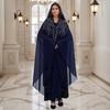 Womne Muslim Dress Embroidered Beads Abaya Dress Muslimah Hooded Robe Chiffon Kaftan Long Dress Middle East Africa Plus Size Maxi Dress