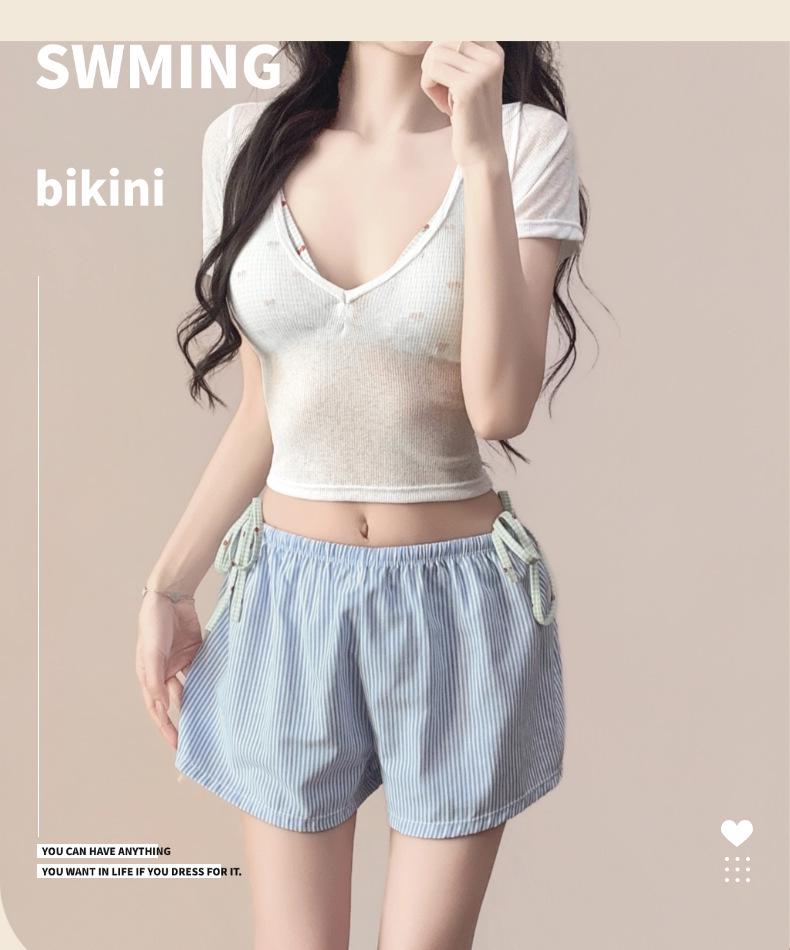 Korean Sweet Pure Bikini 4-Piece Set: Cover-up, Sexy Resort Swimwear for Women 2026