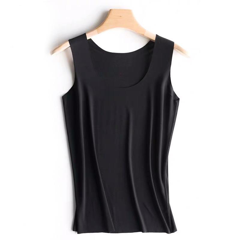 

Women s Ice Silk Seamless Tank Top Thin Solid Color Slim Sleeveless Basic Layering Vest For Outer Wear XXXL чорний