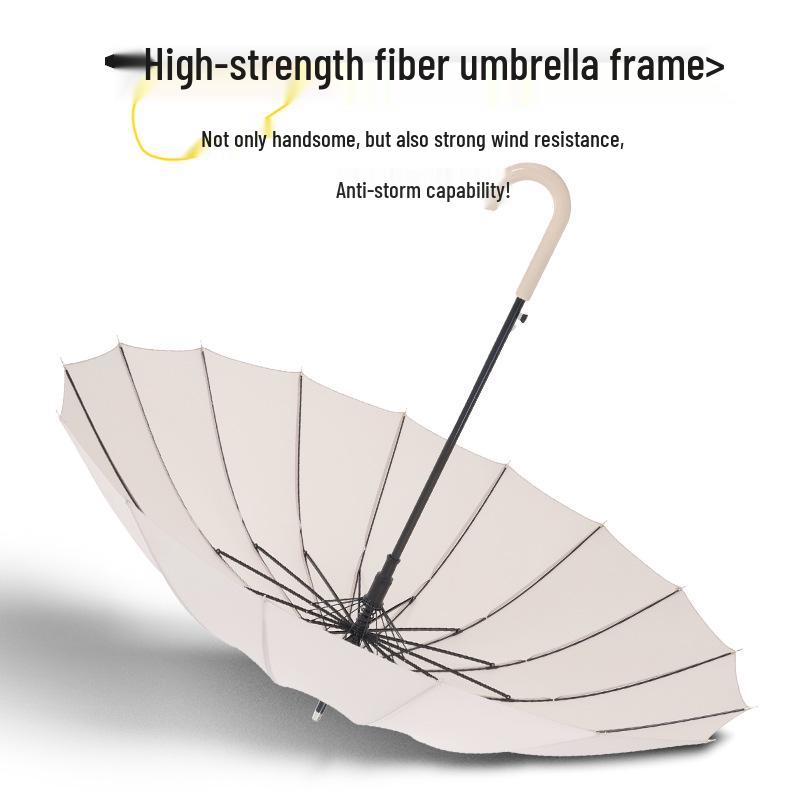 Large Windproof Umbrella: 16-Rib, Long-Handle, Solid Color, Automatic, for Women & Men
