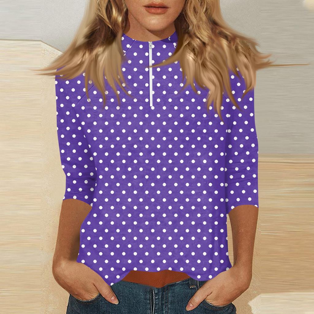 Damen Oberteil mit Stehkragen, 3/4 Ärmeln und Reißverschluss, hoch