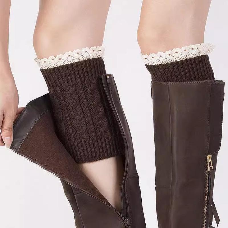 Harajuku Lace Edge Button Knitted Socks for Women Winter Warm College Style Thick Boot Socks Japanese Style Lolita Leg Warmers