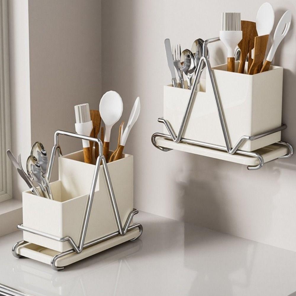 Wall Mounted Cutlery Storage Rack Stainless Steel Spoon Fork Drainage Shelf  for Home