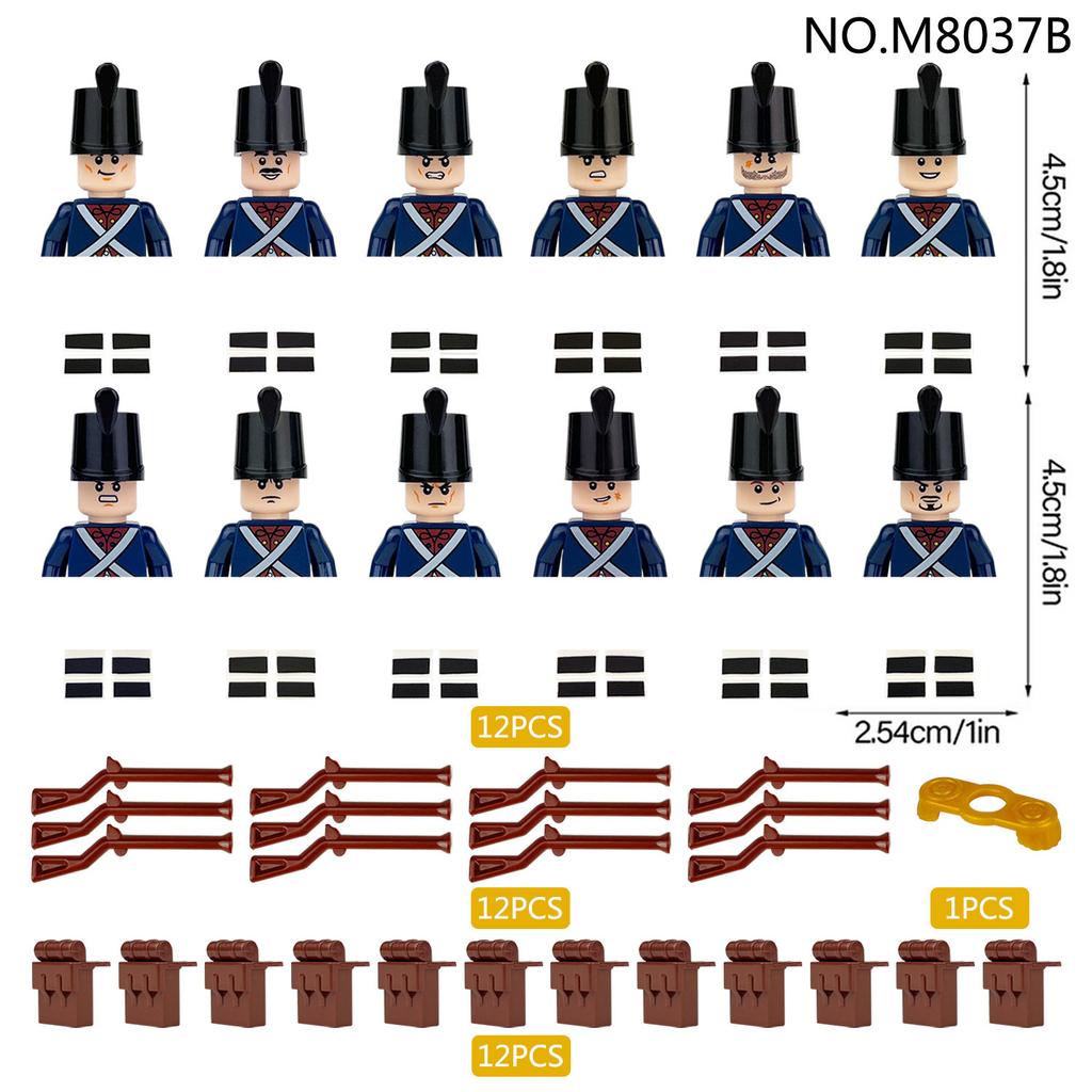 12pcs Napoleonic Wars Military Soldiers Building Blocks WW2 Figures French British Fusilier Rifles Weapons Toys For Kids Gifts