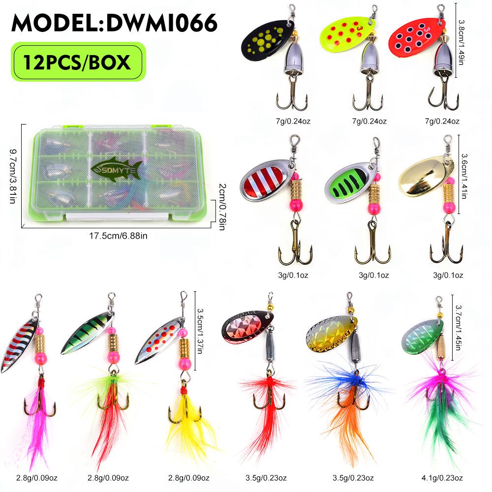 Rotating Metal Spinnerbait Fishing Lure Set in Box
