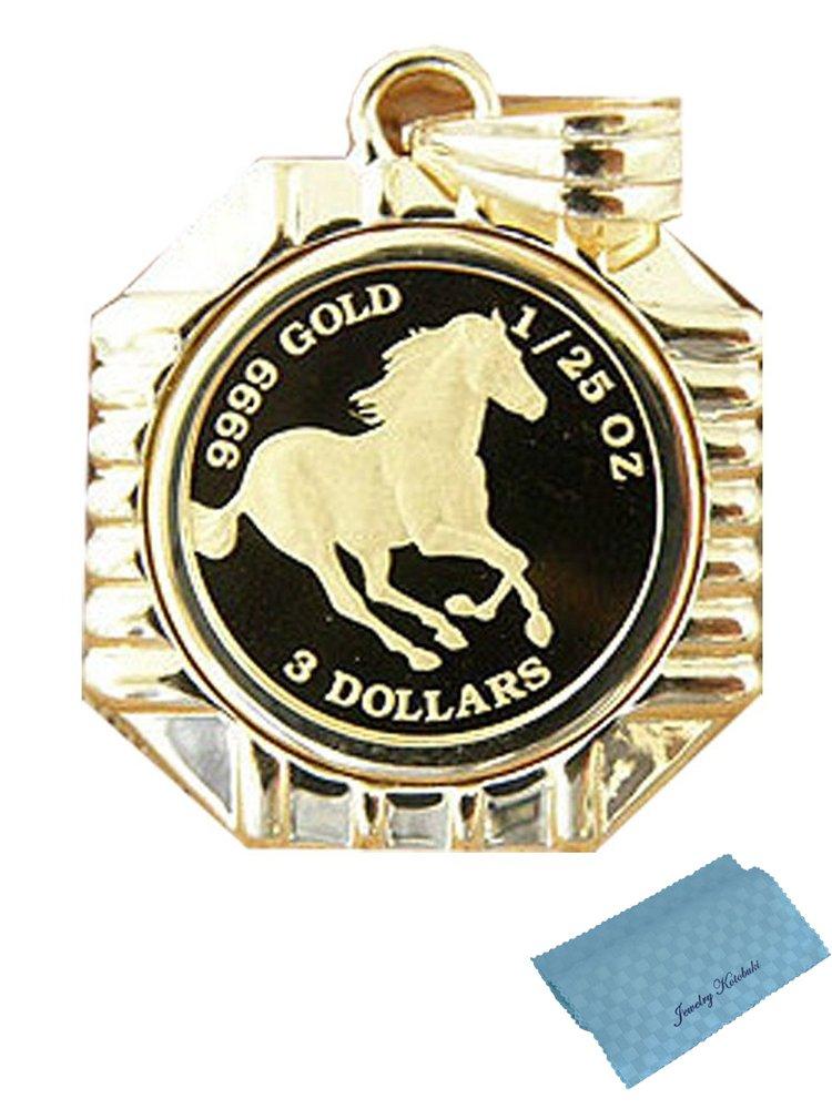 

Horse Coin Pendant Horse Queen Elizabeth II Pendant 24K Gold oz Set with Polishing Cloth [Jewelry Kotobuki] (18K Frame) 1/25 золотий