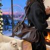 Glossy PU Leather Tote Bag Solid Color Big Charm Large Capacity Shoulder Purse Vintage Style Crossbody Bag for Women Daily Use