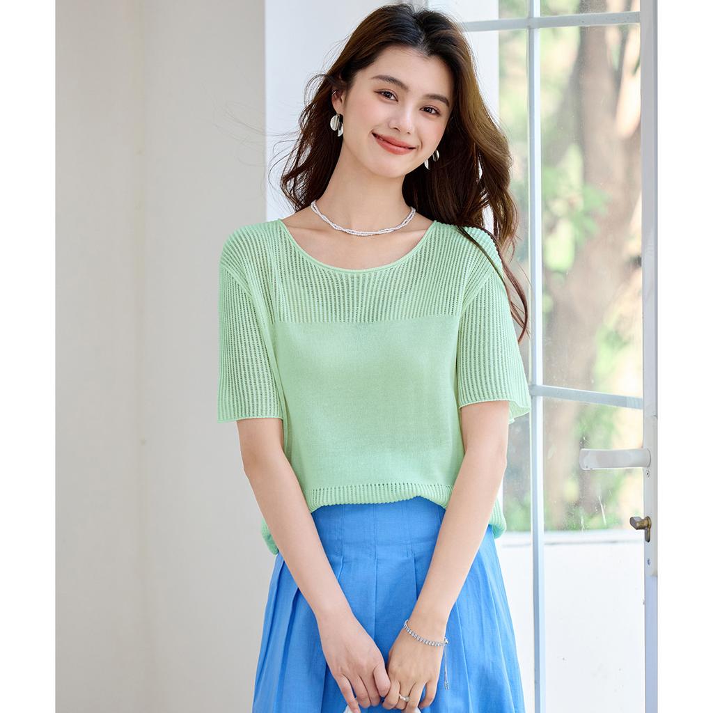 Thin Women's Casual Round Neck Knitted Sweater, 2026 Summer New Women's T-shirt, High-end Pullover Sweater, Women's Clothing