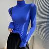 Women Tops High Collar Long Sleeve Slim Base Shirt Solid Color Elastic Shirt Autumn Winter Base Tops