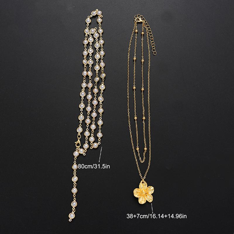 3 Pcs Elegant Flower Pendant Necklaces Set for Women Vintage Simple Pearl Bead Chain Necklaces Fashion Daily Party Jewelry Gifts